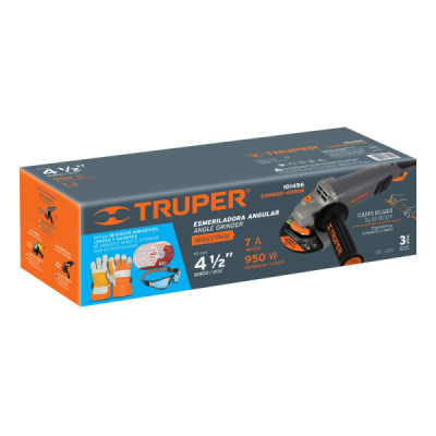 Combo De Pulidora 4.1/2", 950 W, 11 Discos, Guantes Y Gafas Truper (COMBOE-4590N)