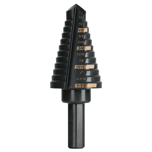 Broca Escalonada 7/16" A 1.1/8", 12 Escalones Óxido Negro Truper (BES-12A)