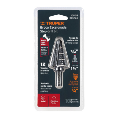 Broca Escalonada 7/16" A 1.1/8", 12 Escalones Óxido Negro Truper (BES-12A)