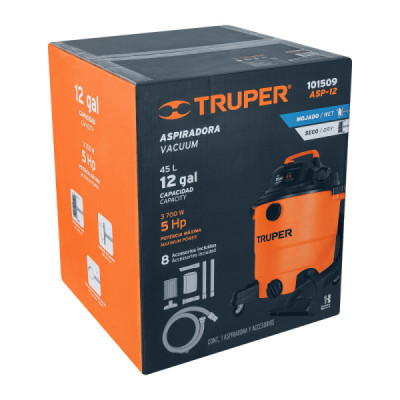 Aspiradora Sopladora 3700 W 45 L Truper Sólidos Y Líquidos (ASP-12)