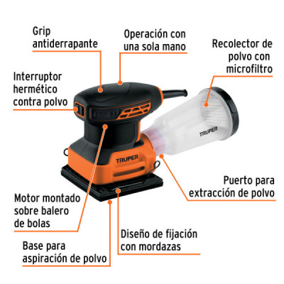 Lijadora Orbital 1/4 De Hoja 240 W Truper Pro 14000 Opm (LIOR-1/4A3)