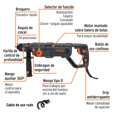 Rotomartillo Sds Plus 3.5 J 800 W Industrial 120 V Truper (102873)