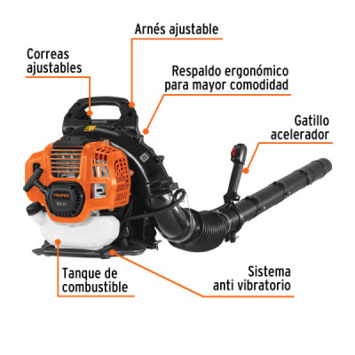 Sopladora Gasolina 53 Cc Tipo Mochila 2.5 Hp Truper 280 Km/h (102970)