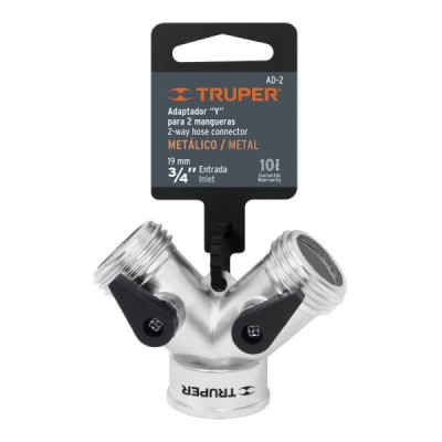 Conector Tipo Y Para Llave De Agua, Metálico Con Válvulas Truper (AD-2)