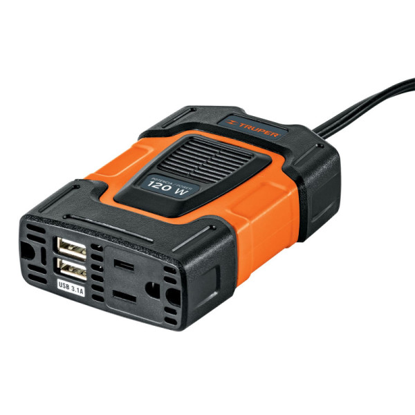 Inversor De Corriente 120 W Para Carro, Con Usb Y 1 Enchufe Truper (INCO-100)