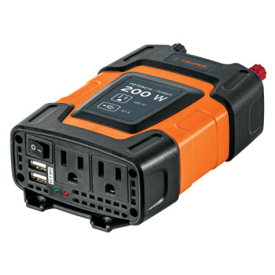 Inversor De Corriente 200 W Para Carro, Con Usb Y 2 Enchufes Truper (INCO-200)