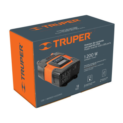 Inversor De Corriente 1200 W Para Carro Con Usb Y 2 Enchufes Truper (INCO-1000)