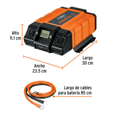 Inversor De Corriente 1500 W Para Carro Con Usb Y 2 Enchufes Truper (INCO-1500)