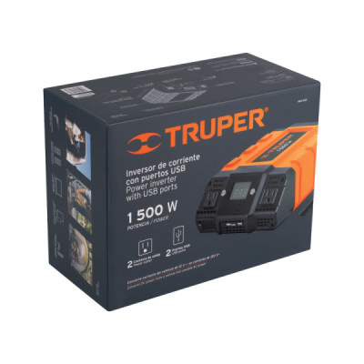 Inversor De Corriente 1500 W Para Carro Con Usb Y 2 Enchufes Truper (INCO-1500)