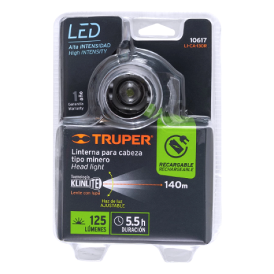 Linterna De Aluminio Tipo Minero Led Recargable, 140 Metros Truper (LI-CA-60R)