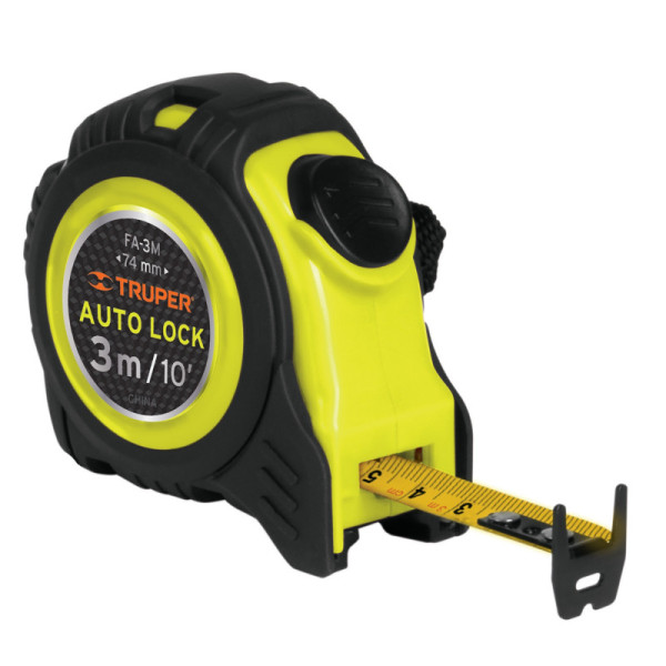 Flexómetro Auto Lock De 3 M Anti-Impacto, Uso Profesional Truper (FA-3M)