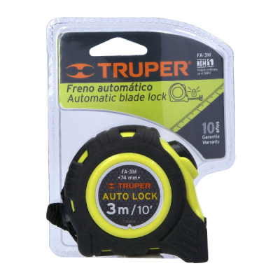 Flexómetro Auto Lock De 3 M Anti-Impacto, Uso Profesional Truper (FA-3M)