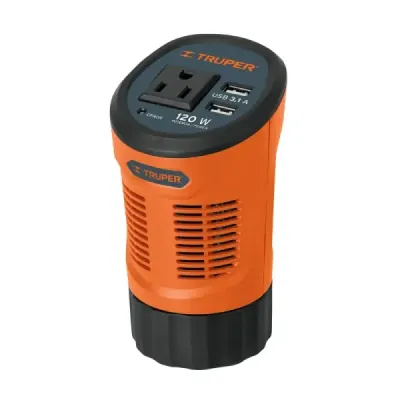 Inversor De Corriente Tipo Vaso De 120 W Con 1 Toma Y 2 Usb Truper
