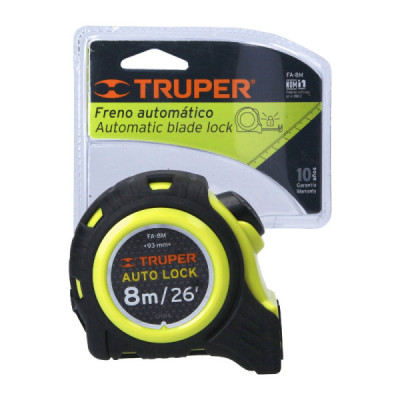 Flexómetro Auto Lock De 8 M Anti-Impacto, Uso Profesional Truper (FA-8M)