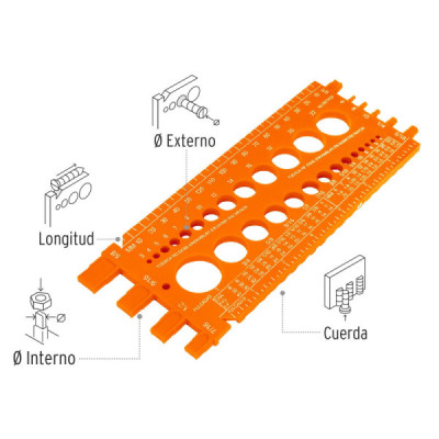 Regla Medidora Calibradora De Tuercas Y Tornillos De 22 Cm Truper (REGLA-22) Regla Medidora Calibradora De Tuercas Y Tornillos De 22 Cm Truper (REGLA-22)