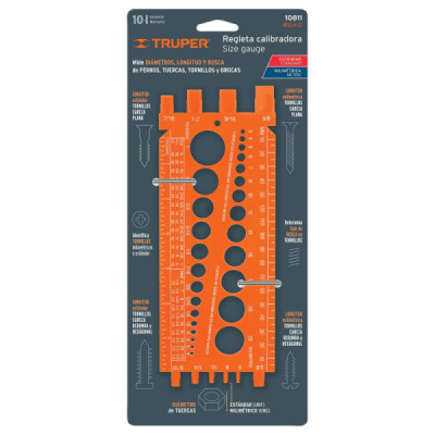 Regla Medidora Calibradora De Tuercas Y Tornillos De 22 Cm Truper (REGLA-22) Regla Medidora Calibradora De Tuercas Y Tornillos De 22 Cm Truper (REGLA-22)